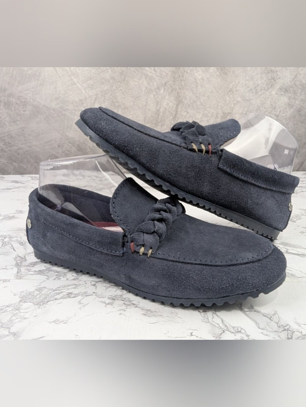 Minnetonka Navy Suede Loafer Moc Moccasins Women's Size 7.5 Braided Slip On Flat